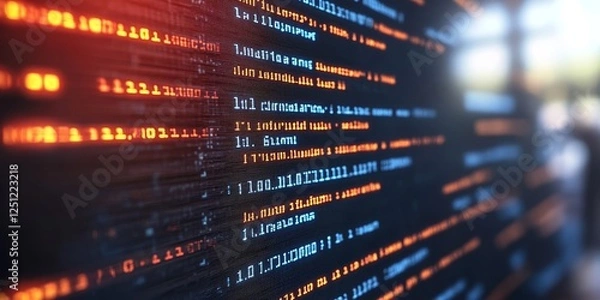 Fototapeta Diagonal Lines of Computer Programming Language Code on Dark Background, Abstract Technology Image