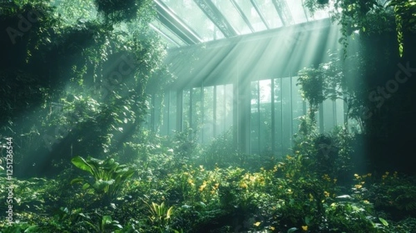 Obraz Sunbeams Illuminate Lush Indoor Conservatory