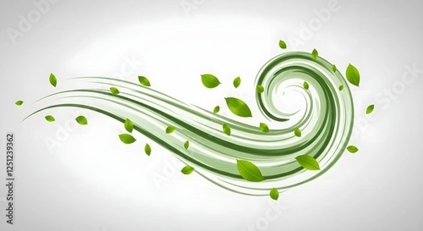 Fototapeta Green wind illustration with spinning leaves, elegant and natural abstract vector design. Suitable for background, or decorative elements.