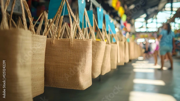 Obraz Colorful market bags display local market photography bright environment close-up view artisan craftsmanship for eco-friendly shopping