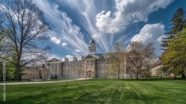 Fototapeta Historic old main building at penn state university on a sunny spring day in state college, pennsylvania