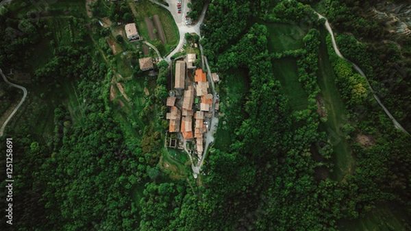 Fototapeta Aerial view of Hum, one of the smallest town in the world on hilltop, Croatia.