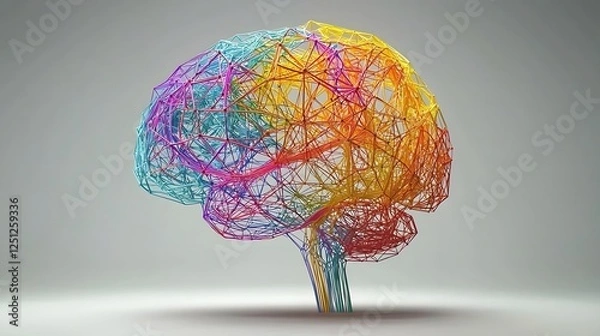 Fototapeta Vibrant Interconnected 3D Rendered Brain with Intricate Neural Pathways and Nodes Depicting the Complex Cognitive Functions and Neurological Processes of the Human Mind