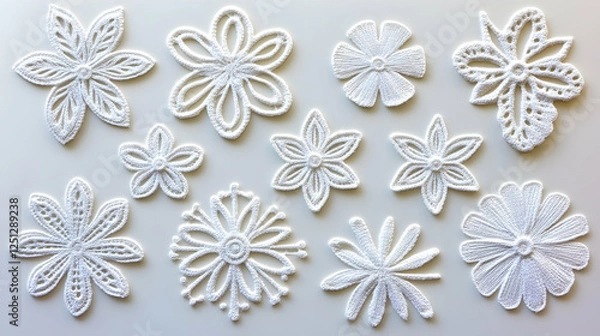 Obraz Artistic collection of intricate white lace flower designs, ideal for embellishment