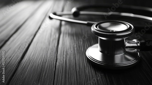 Fototapeta close up of a stethoscope resting on a table