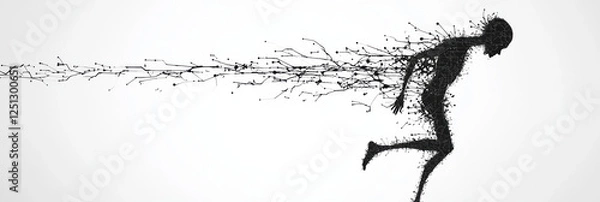 Obraz A robotic humanoid silhouette with angular fractures running along its form, revealing