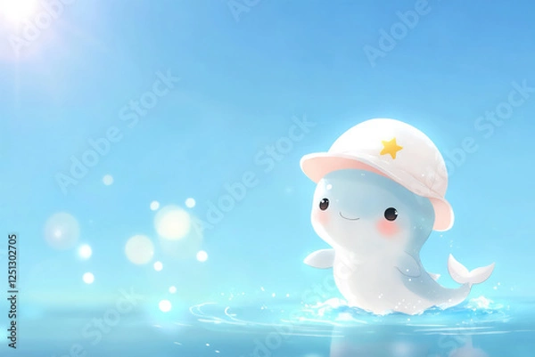 Obraz P An adorable chibi dolphin with a tiny hat j