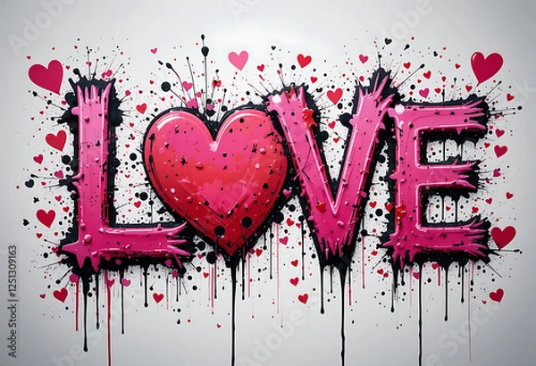 Fototapeta Graffiti Art of the Word LOVE with Heart and Splatter Effects