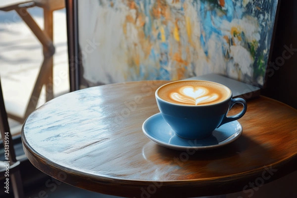 Fototapeta Disfrutando de una taza de café en una cafetería vintage, con una atmósfera apacible, acogedora y llena de calma