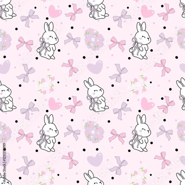 Fototapeta Easter Spring Bow Bunny seamless pattern,Easter Rabbit pattern,Digital paper,Bunny Bow repeating pattern, Papers for fabric print. Ideal for fabric,scrapbooking,banner , card, wrapping paper