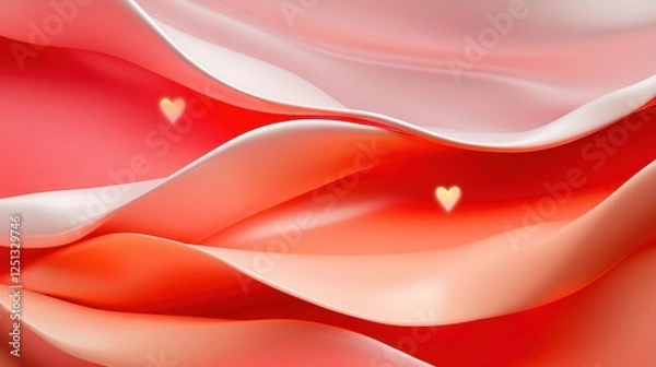 Fototapeta Abstract Red and White Wave Design with Hearts