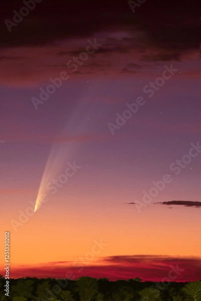 Fototapeta Kometa C/2024 G3 (ATLAS) na wieczornym niebie w Namibii w styczniu 2025 roku - Patk Etosha