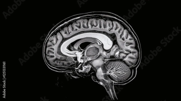 Fototapeta Mri scan showing detailed cross-section of human brain with labeled areas for analysis