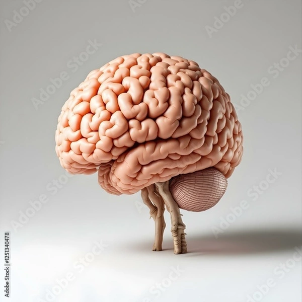 Fototapeta Digital Art of Brain Anatomy with Glowing Yellow, Precise Details in Profile
