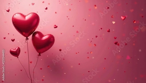 Fototapeta Heart balloons, Valentine's Day colors, festive floating , romantic, floating, valentines