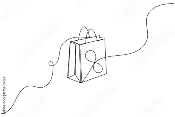Fototapeta Shopping bag one line drawing and minimalist style isolate outline vector illustration
