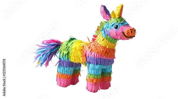 Obraz Cinco de Mayo PNG file featuring a piñata in bright rainbow colors, symbolizing festive celebrations, isolated on white background