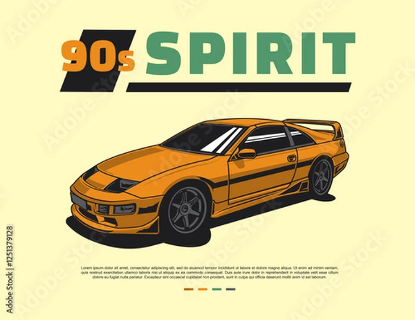 Fototapeta 90s car design vector with cartoon illustration style