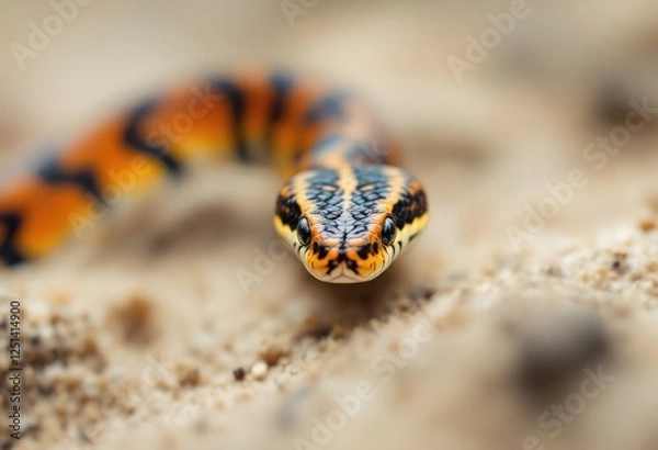 Fototapeta Close-up of Colorful Banded Snake on Sand, Reptile Wildlife