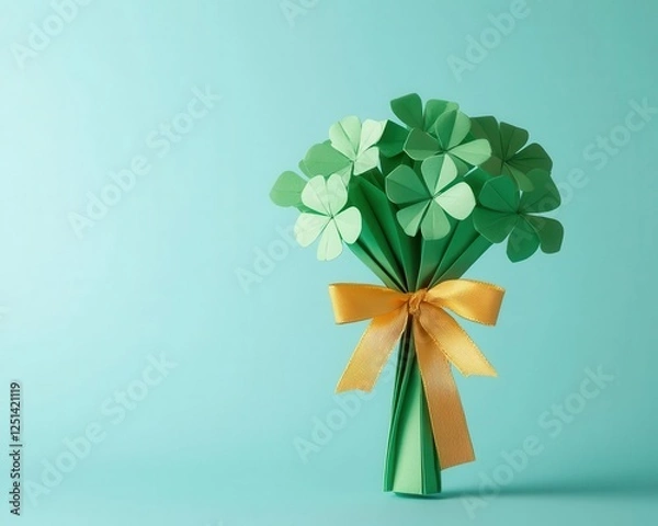 Fototapeta Origami shamrock bouquet tied with a golden ribbon, perfect for sale promotions