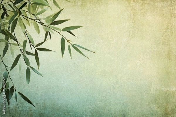 Obraz Soft Green Background with Delicate Bamboo Leaves Overlaid