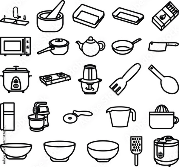 Fototapeta set of kitchen equipment vector line