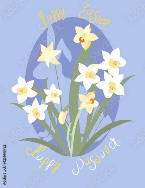 Fototapeta Easter greeting card with Easter bunnies and Easter eggs