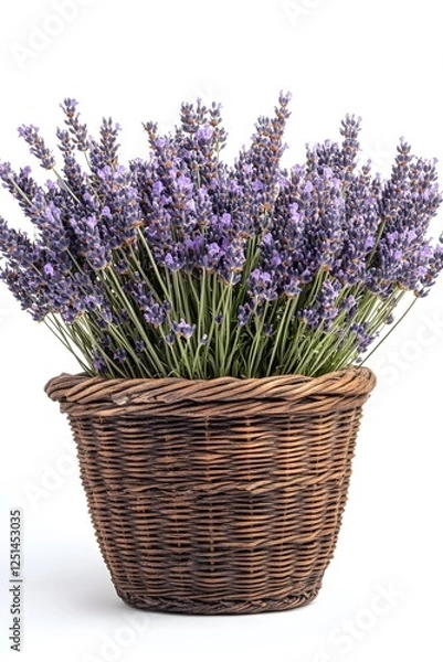 Obraz Abundant lavender blooms in rustic basket against a pristine white backdrop showcasing floral beauty