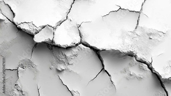 Fototapeta Abstract cracked texture with intricate black lines on white background

