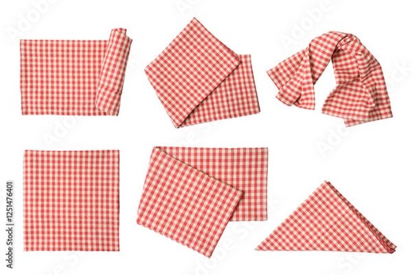 Obraz Red checked tablecloth set isolated on transparent background