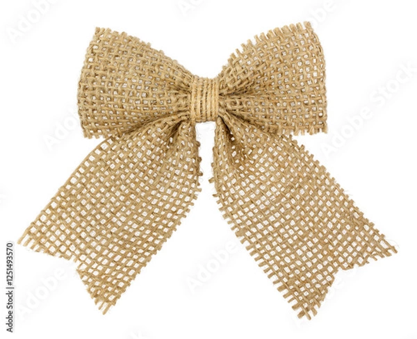 Fototapeta A decorative burlap bow made from natural jute fabric, isolated on a transparent background.