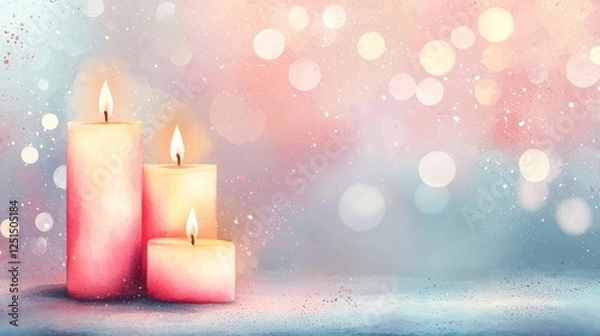 Fototapeta Elegant Holiday Dinner Table with Glowing Candles and Soft Lights