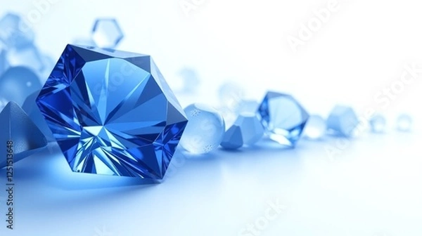 Fototapeta A vibrant blue gemstone rests amidst an array of luminous geometric shapes.