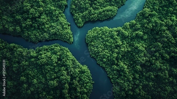 Fototapeta River Branching: Top View
