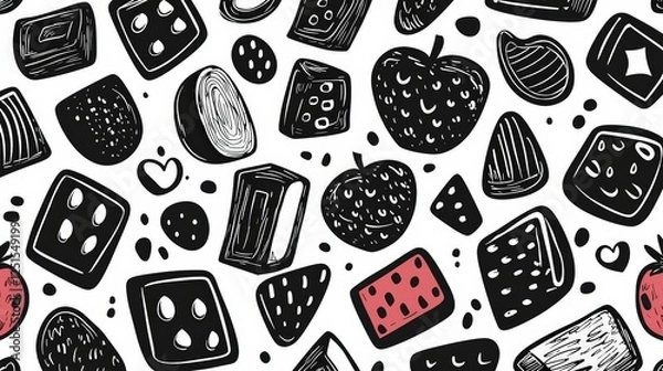 Fototapeta Seamless Doodle Pattern with Quirky Shapes in Monochrome for a Playful Artistic Vibe