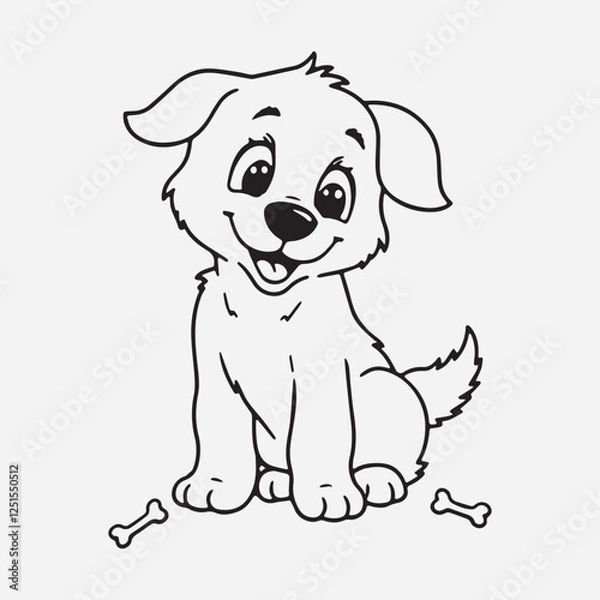 Fototapeta Happy Pup cute Dog with Bones Line Art Fun