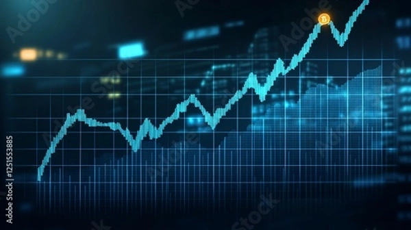 Fototapeta Realistic digital currency growth chart showing an upward trend in cryptocurrency value, with a clean background and modern financial design