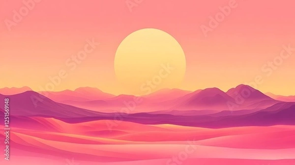 Fototapeta Pink Sunset Over Rolling Mountains and Dunes