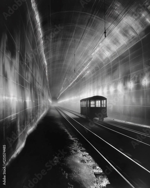 Fototapeta An automatic trolley with coal moves along the min_008