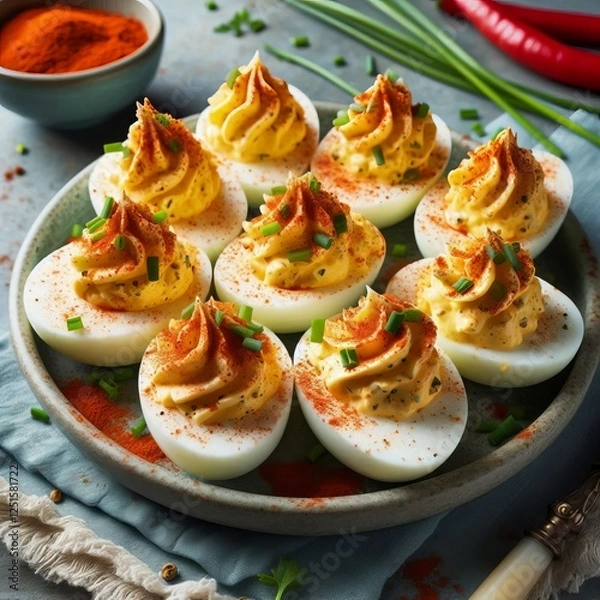 Fototapeta Deviled Eggs and chives