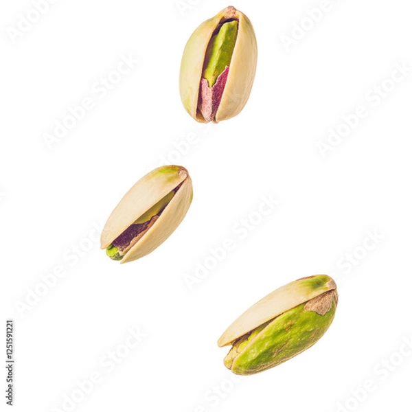 Fototapeta Falling pistachios on a white background 
