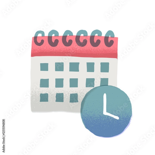 Obraz カレンダーと時計の手描きイラスト素材