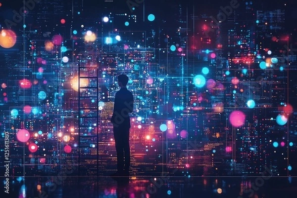 Fototapeta Climb the digital ladder towards success with technology-driven solutions for your career