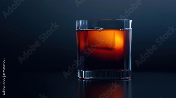 Fototapeta dark and stormy cocktail with dramatic gradient and ice cube