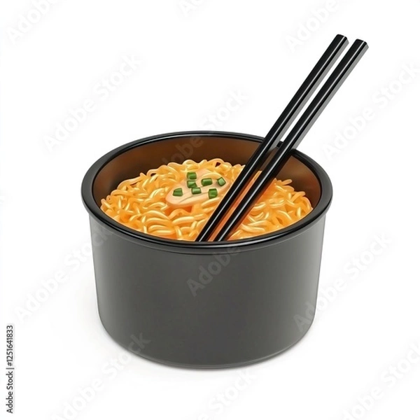 Obraz Realistic 3D Illustration of Ramen Bowl with Chopsticks on White Background