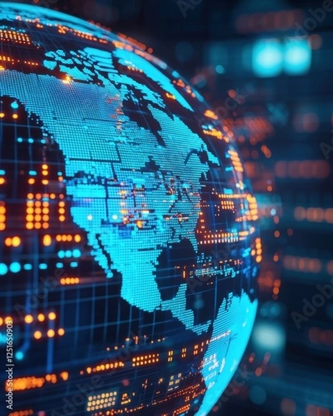 Fototapeta Exploring global connectivity through digital data visualization online platform infographic design tech environment aerial view concept of cyber interconnectedness