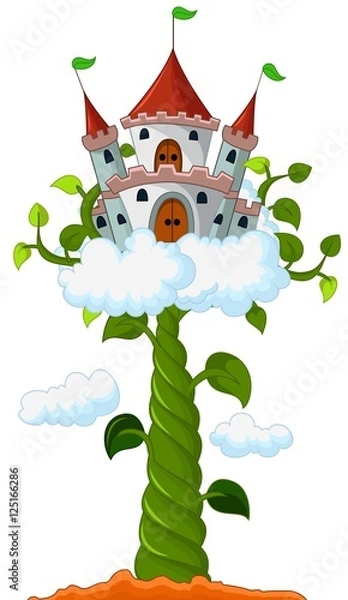 Fototapeta Bean sprout with castle in the clouds cartoon