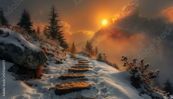 Obraz Magical winter wonderland  a captivating journey through a snow covered forest landscape