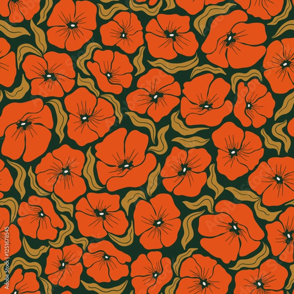 Fototapeta Poppy flowers - seamless vector pattern