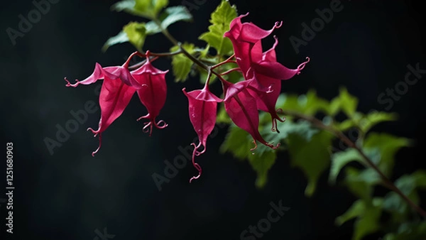 Fototapeta Beautiful bleeding-heart flower cluster in bright light with a dark shaded background